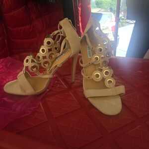Cape Robbin Beige Heels with Gold Circles